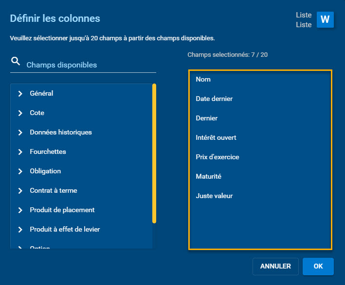 Ajout de colonnes propres à des options